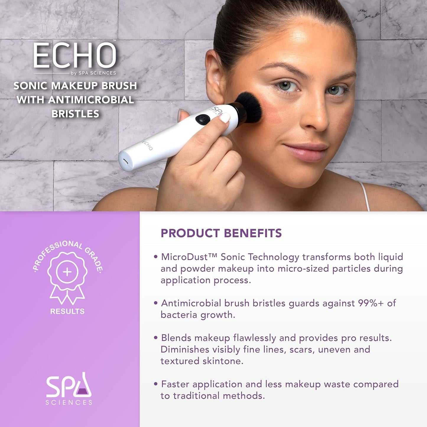 Spa Sciences ECHO - Makeup Brush for Flawless Blending, Contouring, Highlight & Airbrush Finish - 3 Speeds - Rechargeable