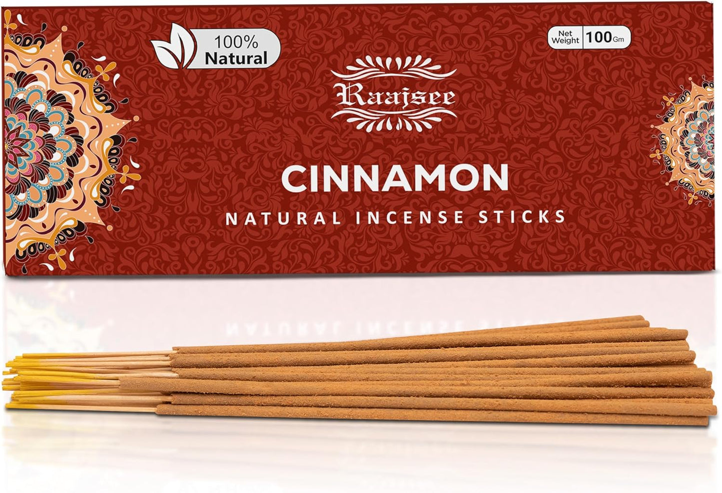Raajsee Cinnamon Incense Sticks 100gm, Charcoal Free - !00% Natural - Organic Non-Toxic Insence Sticks, Inscents Made with Upcycled Flowers, Meditation Gifts – Spiritual Cleansing