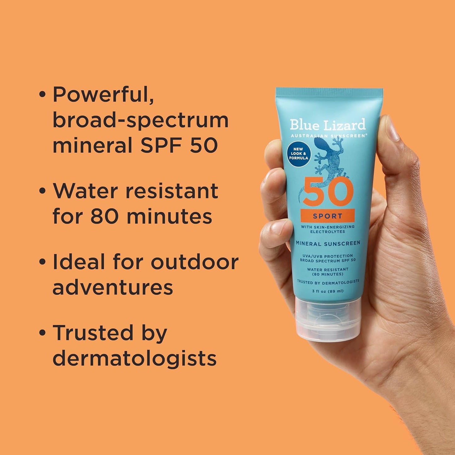 Blue Lizard Sport Mineral SPF 50 Lotion, Ideal for Athletes, 100% Mineral Sunscreen Actives, Fragrance-Free, Paraben-Free, Vegan, 3.0 fl oz