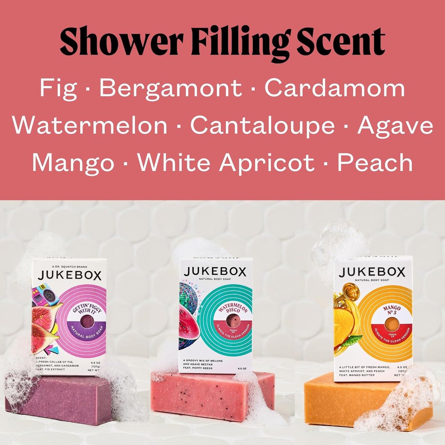 JUKEBOX Soap, Natural Bar Soap for Women,Watermelon Disco, Gettin' Figgy with It and Mango No. 5! Scents,Cold Process, Bath Soap,No Harmful Ingredients,All Skin Types-a Dr. Squatch Brand-4.5oz, 3 Pack