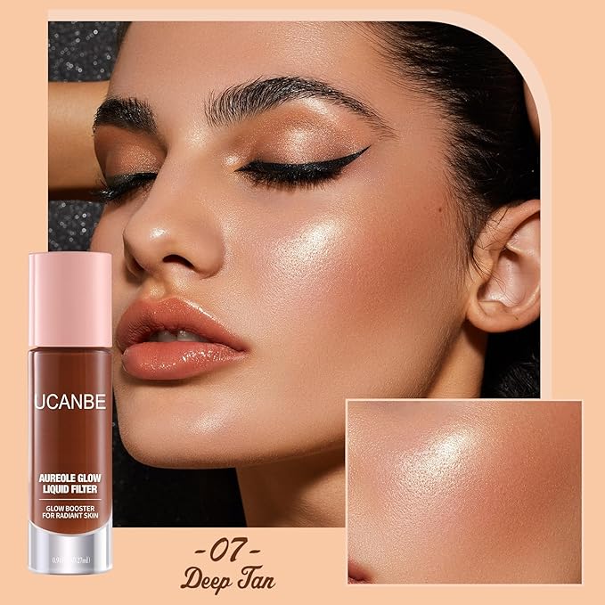 UCANBE Halo Glow Liquid Filter, Face Complexion Booster For Radiant Skin All Day Longwear, Soft-Focus Look Sodium Hyaluronate Vegan & Cruelty-Free - 0.91OZ Deep Tan