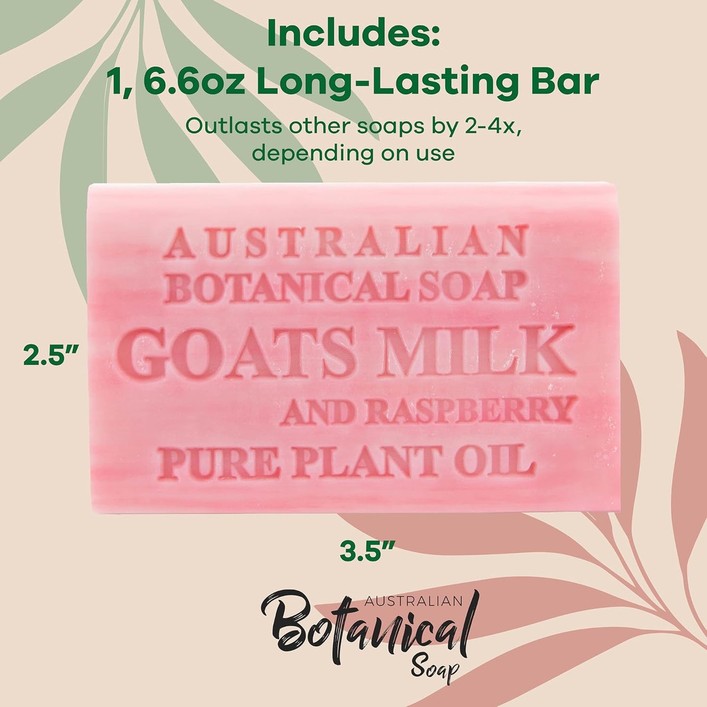 Australian Botanical Soap Goats Milk with Raspberry 6.6 oz Triple Milled Luxury Soap Bar Enriched with Shea Butter, Pack of 1