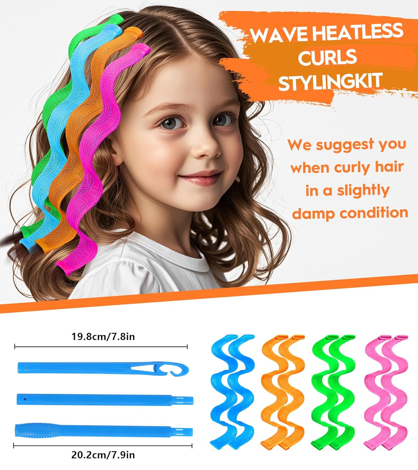 42 Pieces Heatless Waves Hair Curler, No Heat Damage Wavy Hair Curlers with 2 Sets of Styling Hooks, Heatless Curls for Women Girls Long Medium Short Hair(4 Colors,30cm/ 11.8")
