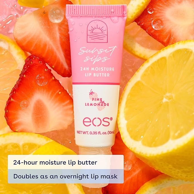 eos Sunset Sips Lip Butter Tube- Pink Lemonade, 24-Hour Moisture, Overnight Lip Mask, Lip Care Products, 0.35 fl oz