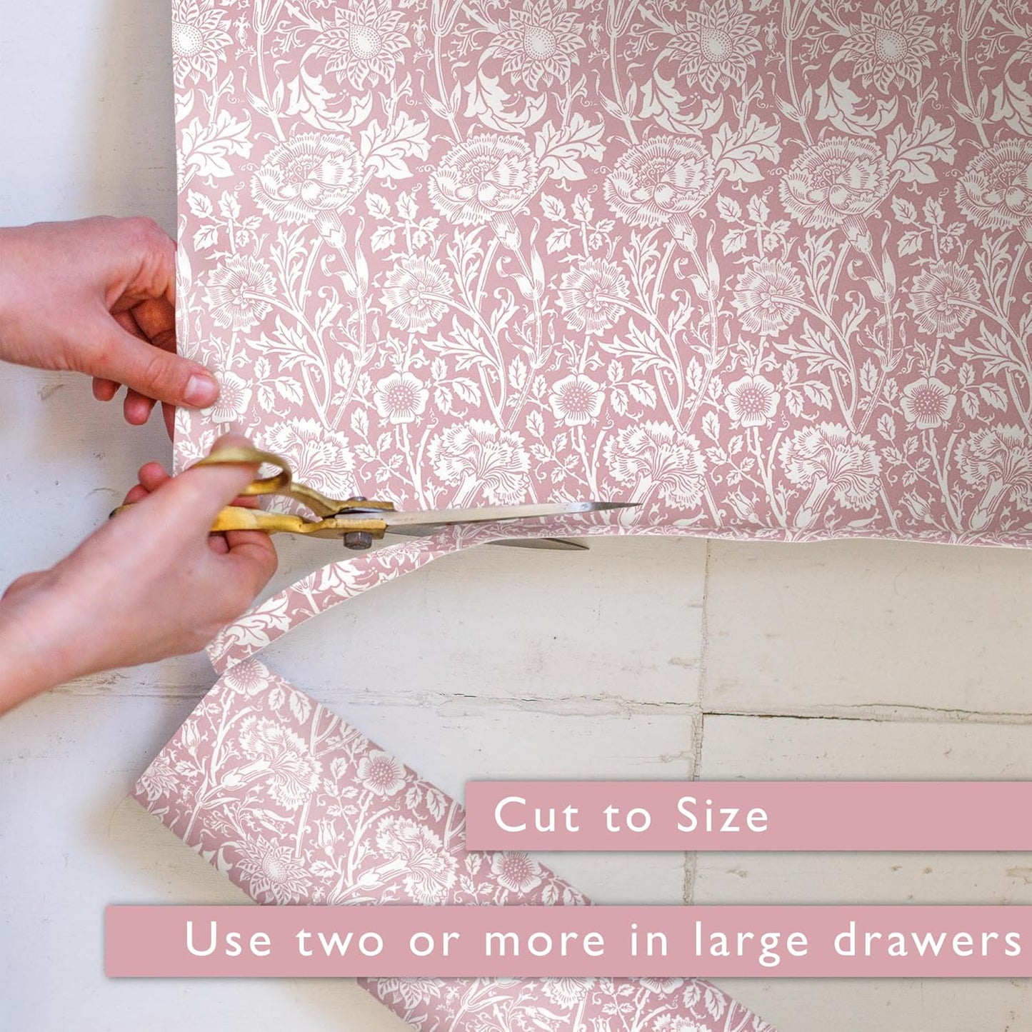 Rose Scented Drawer Liners in a Pink William Morris Design. Contains Rose Essential Oil | Pack of 5 Folded Sheets | Contains Essential Oils | Made in The UK.