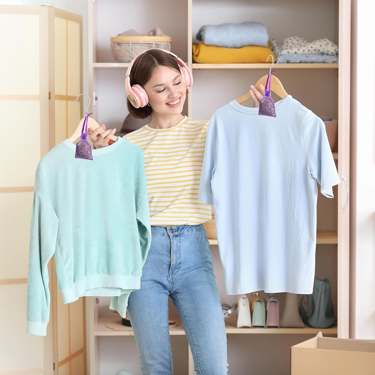 Bag of 25 Sachets Dried Lavender Flower Lavender Sachets for Drawers and Closets, LV-B-2