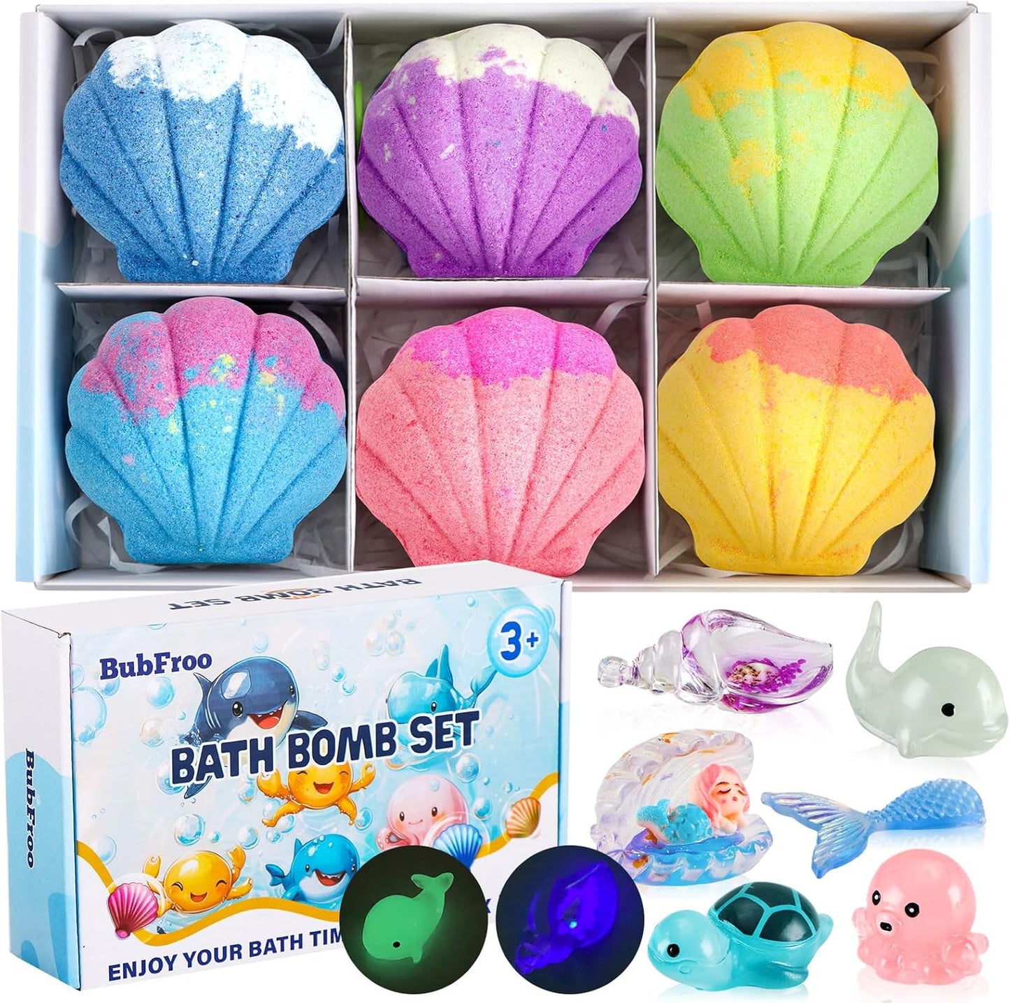 Bath Bombs for Kids, 3.5oz Large Mermaid Bath Bomb with Toys Inside, Girls Bath Bombs with Surprise Inside, Organic Natural Bubble Bath Fizz for Kids, 6 Pack