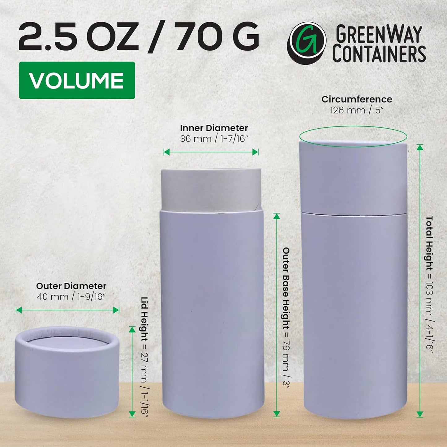 GreenWay 2.5oz / 70g Kraft Paperboard Deodorant Tubes with Lids - 12 Pack Solid Perfume Refillable DIY Cosmetic Containers - Deodorant Containers Lotion Tubes Empty Holder Kraft - Black