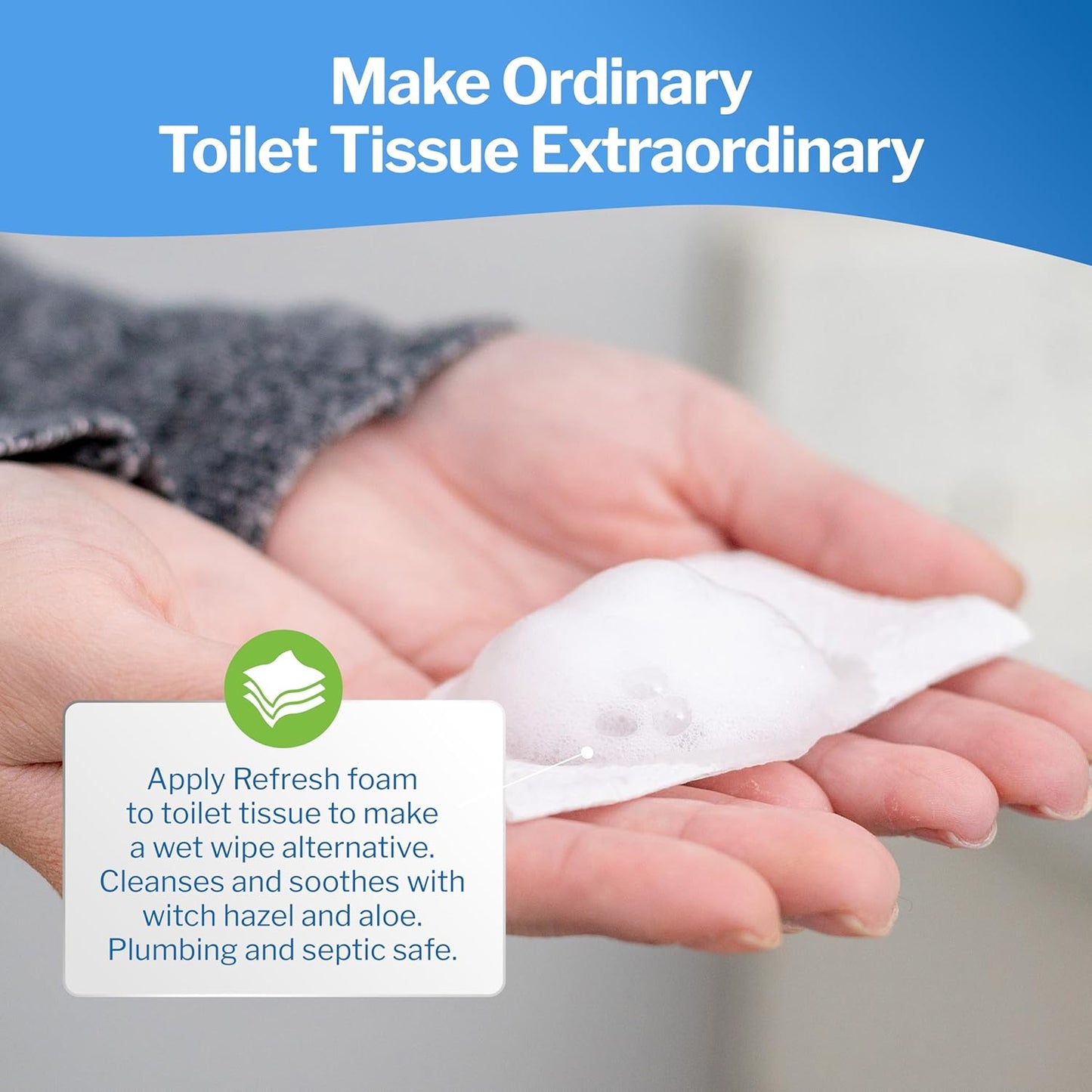 Refresh Liquid Wipe: Toilet Paper Foam Dispenser Refill. Eco-Friendly Flushable Wet Wipe Alternative with Witch Hazel and Aloe. 16 oz Refill (1 Pack).