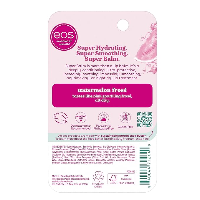 eos 24H Moisture Super Balm- Watermelon Frosé, Lip Mask, Day or Night Lip Treatment, Made for Sensitive Skin, 0.35 fl oz