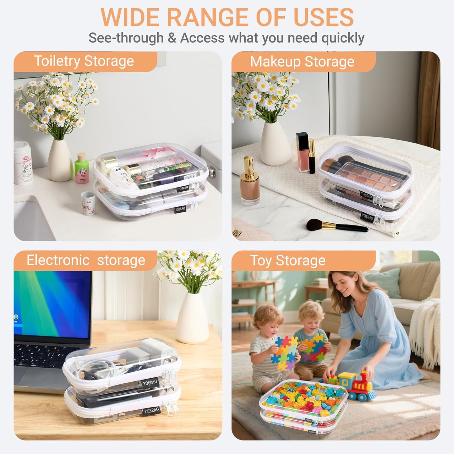 6 Pack Clear Hard Shell Zipper Case (4 Small & 2 Medium), Hard Plastic Organizer Pouches for Travel, Small Items, Makeup, Electronics & Art Supplies - Crush-Resistant & Waterproof Storage