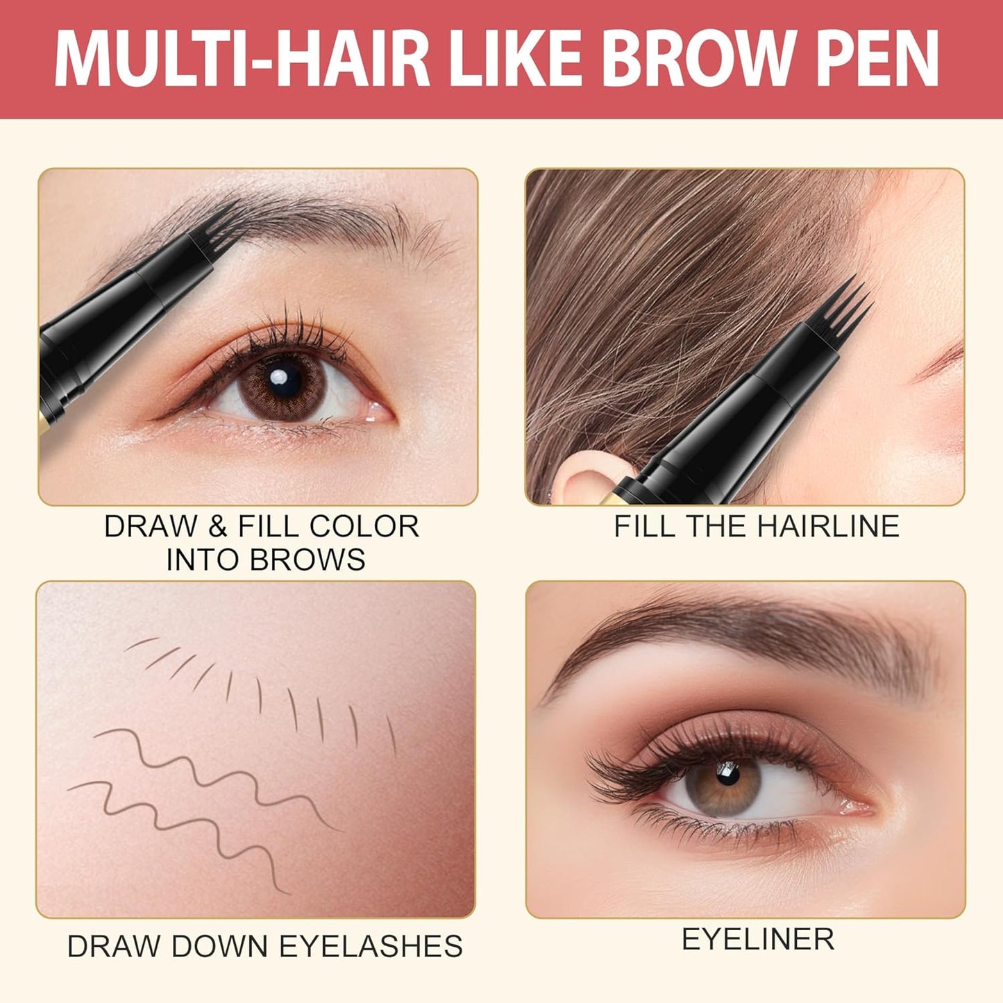 LAVONE Eyebrow Pen, 2-in-1 Eyebrow Pencils for Women with 4 Tip Microblading Eyebrow Pencil and Curved Precise Brow Pencil, Waterproof Eyebrow Pencil Create Full, Natural Hair-Like Brows, Black Brown