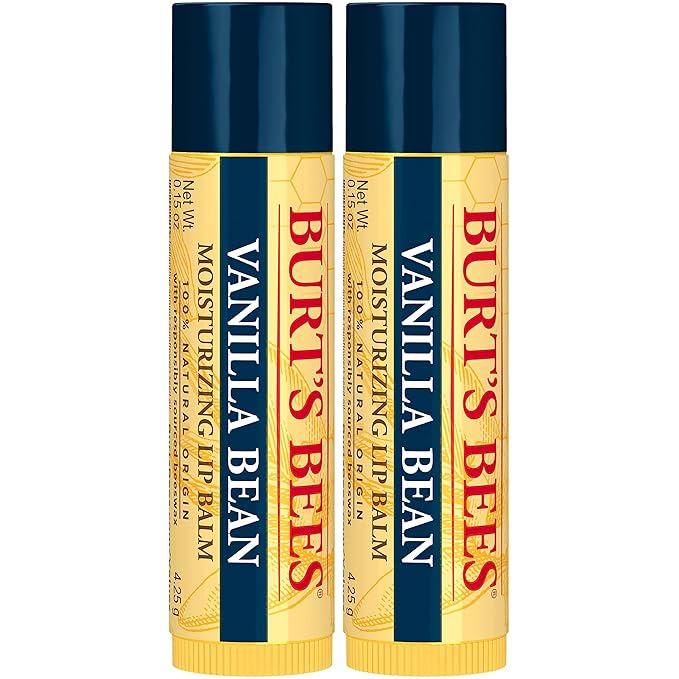 Burt's Bees Lip Balm - Vanilla Bean, Lip Moisturizer With Responsibly Sourced Beeswax, Tint-Free, Natural Origin Conditioning Lip Treatment, 2 Tubes, 0.15 oz.