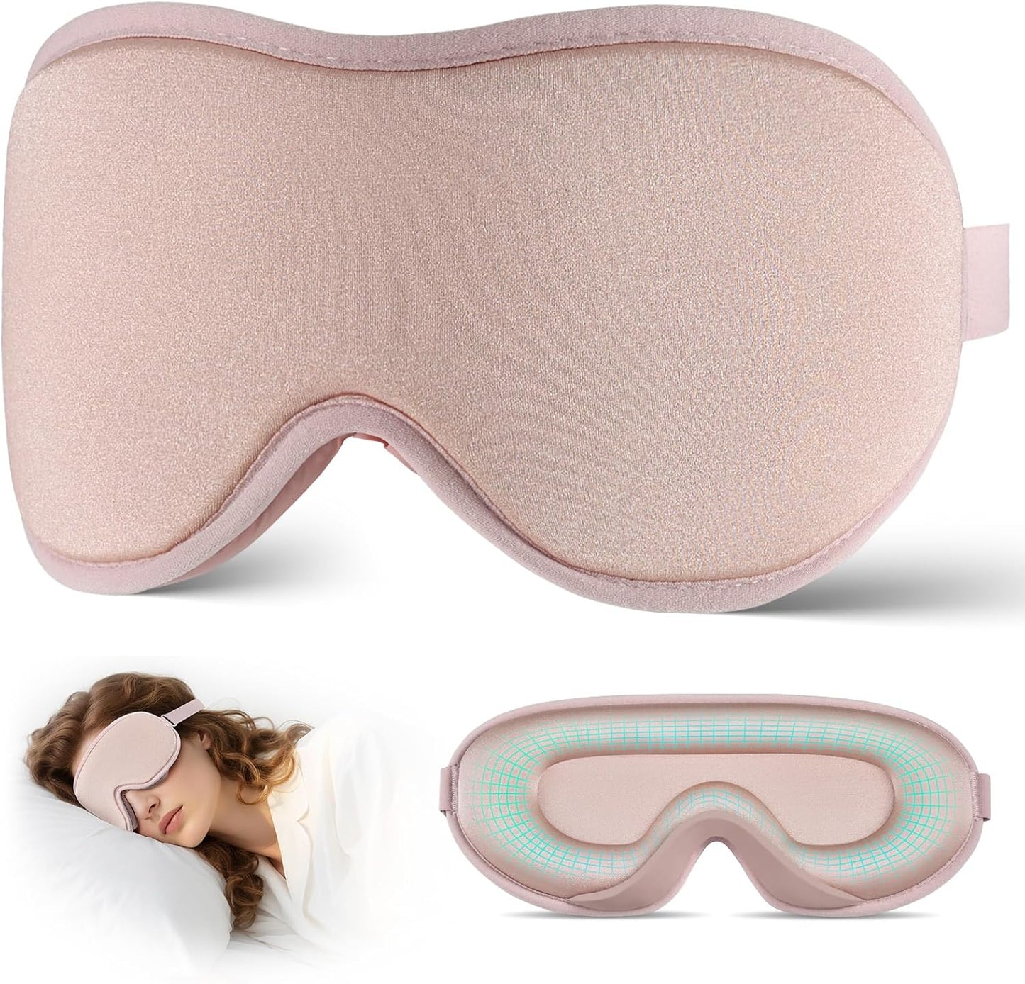 Sleep Mask for Side Sleeper Men Women | Zero Eye Pressure 3D, Light Blocking Design, Soft Breathable Eye Shade Cover for Travel, Pink