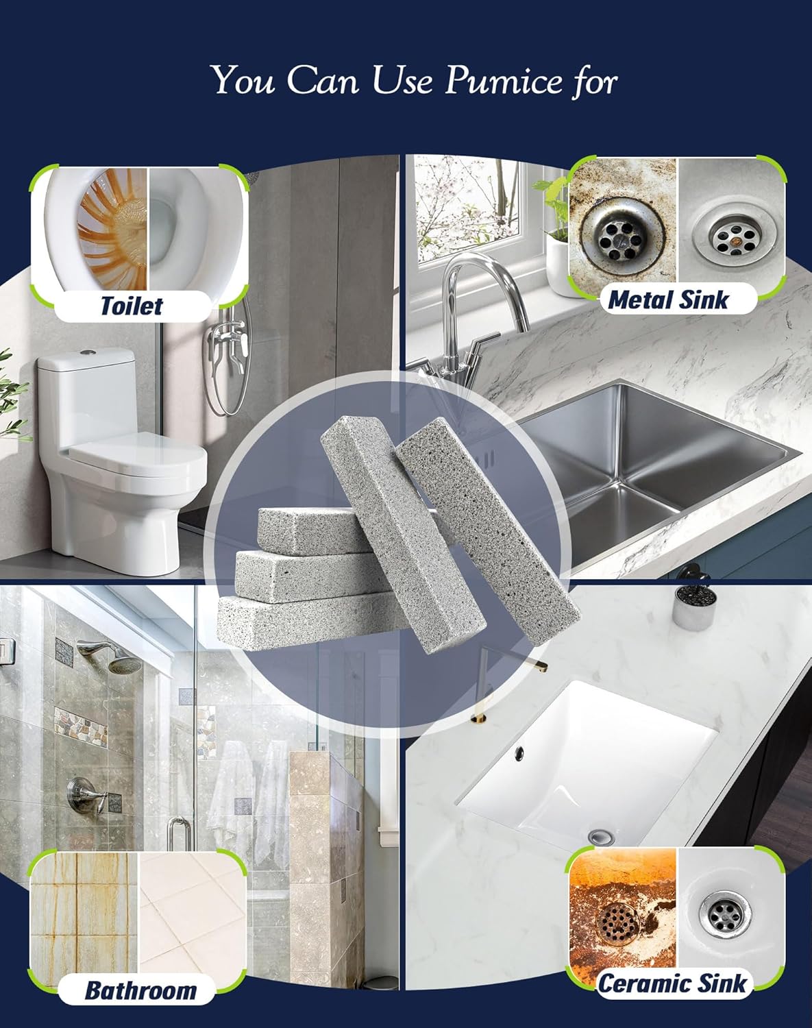 Maryton Pumice Stone for Toilet Cleaning, Non Scratch Pumice Stone for Cleaning Hard Water Stain on Toilet Bowl, Tile, Kitchen, Pack of 16