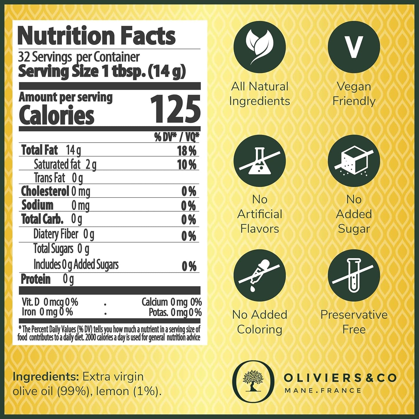 Lemon Olive Oil by Oliviers & Co. | Cold Pressed Extra Virgin Olive Oil and Fresh Lemons | Everyday and Cooking EVOO from Italy | Gourmet Flavored Lemon Oil in Tin Can | 16.8 Fl oz