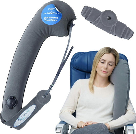 TRAVELREST Ultimate Inflatable Travel Neck & Body Pillow - Travel Essentials, Comfort and Upper Body Support, Airplane Neck Pillow for Long Flight, Straps to Airplane Seat & Car, for All Ages - Grey