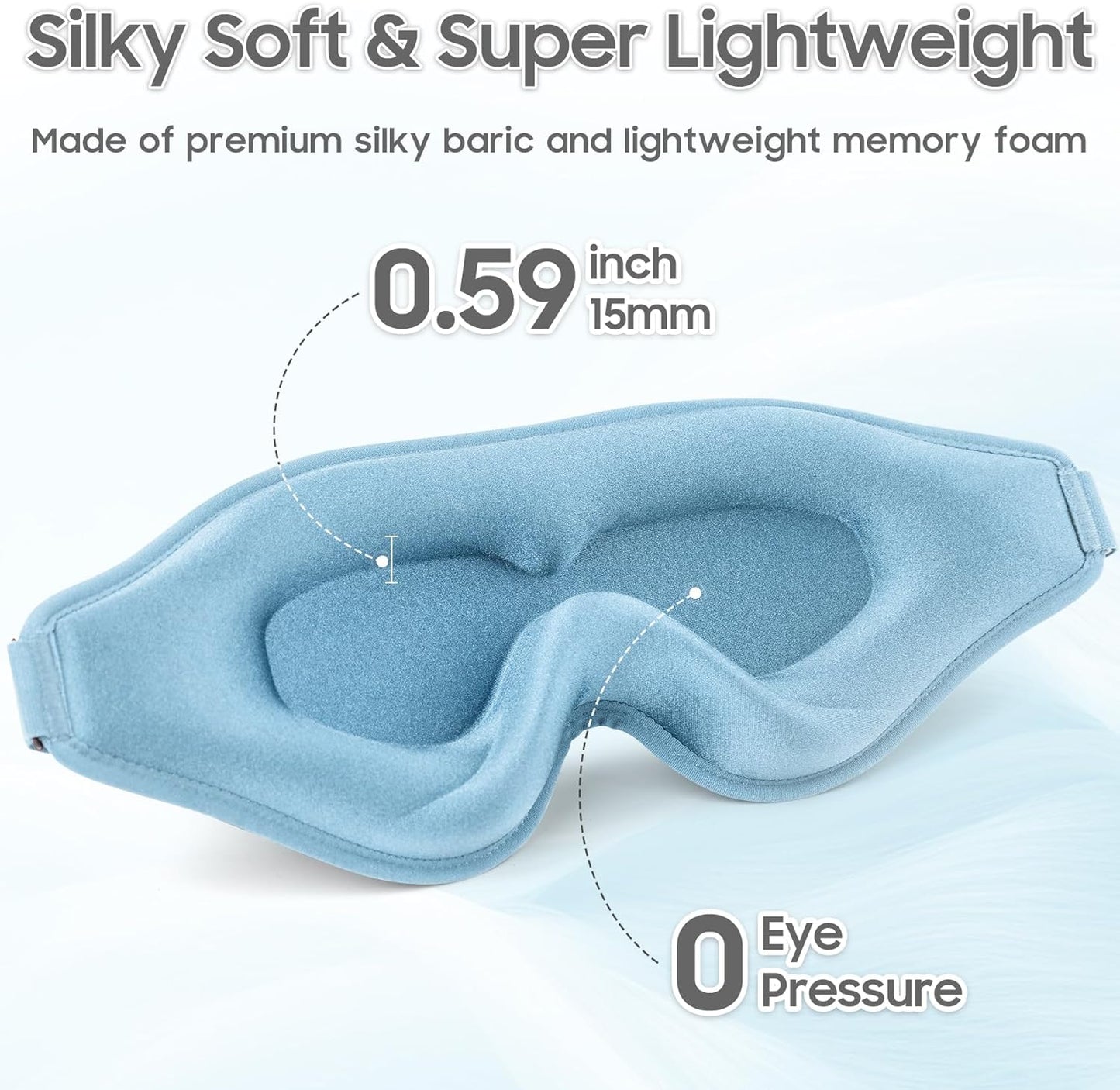 Sleep Mask - Total Blackout 3D Sleeping Mask, Super Lightweight & Silky Soft Eye Mask for Sleeping, Fully Adjustable Fit for Home, Office, Traveling, Meditation, Yoga, Light Blue