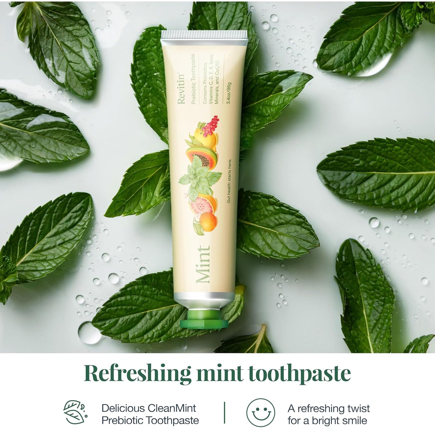 Revitin Toothpaste | Fluoride-Free Prebiotic Mint Tooth Gel | No SLS, Gluten Free, Dye Free, GMO Free, No Sweeteners | Non-Toxic, Kid Approved, Pack of 3
