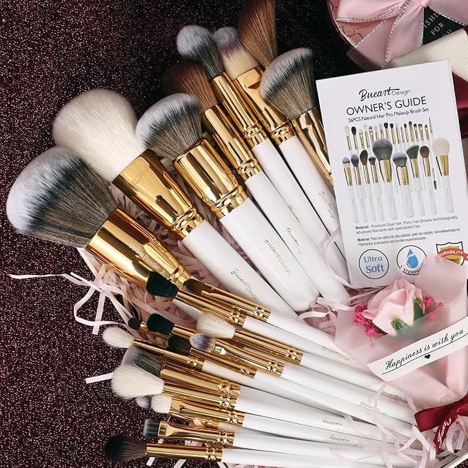 Professional Makeup Brushes Set Premium Quality Goat Hair Synthetic Fiber Powder Foundation Highlight Concealer Eyeshadow Blending By Bueart Design