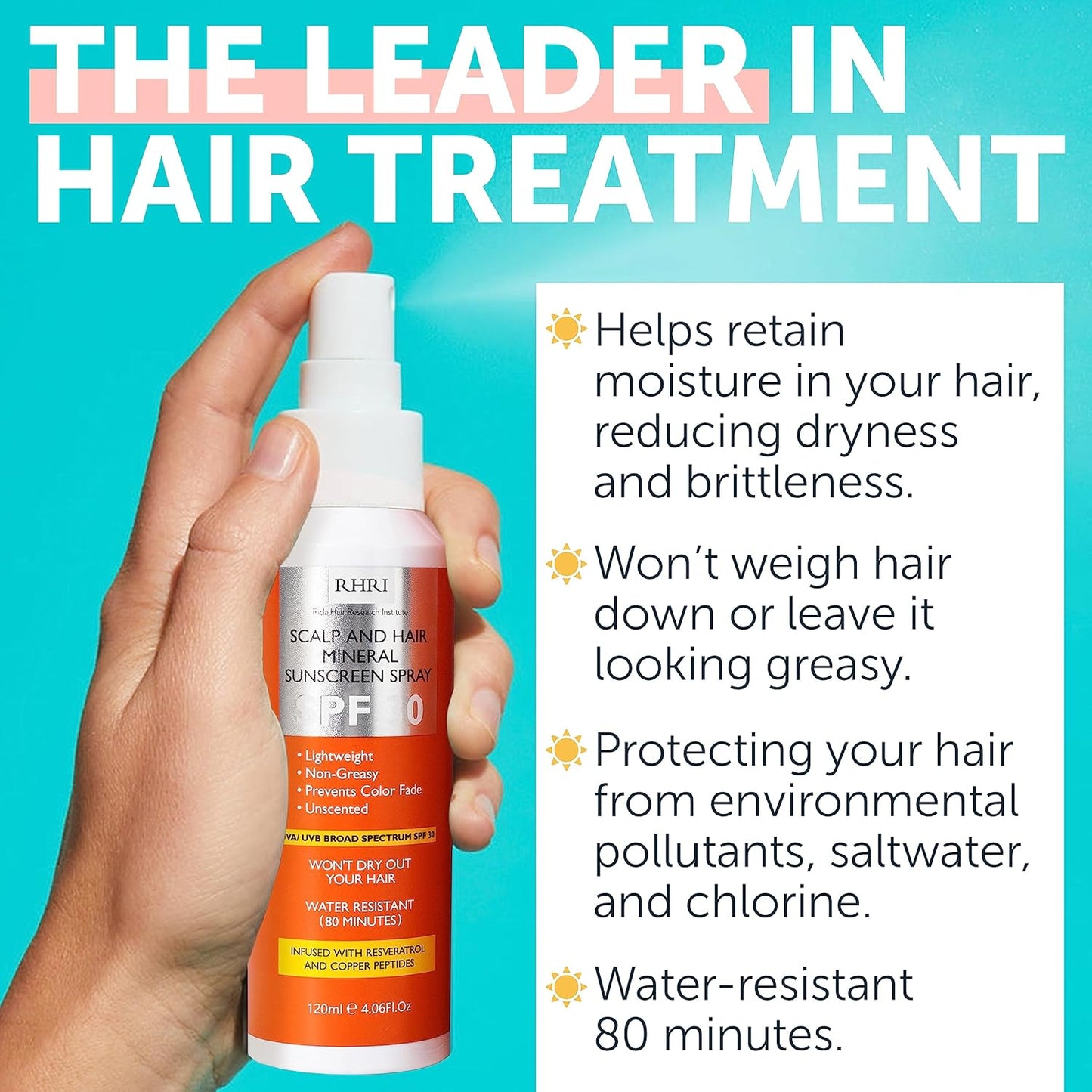 Premium SPF 30 Hair Sunscreen Spray | Non-Greasy UV Protection for Hair and Scalp | Prevents Color Fade and Dryness | Travel-Size UV Protection | Beach SunBlock | Scalp Sunscreen 4 oz 120 ml