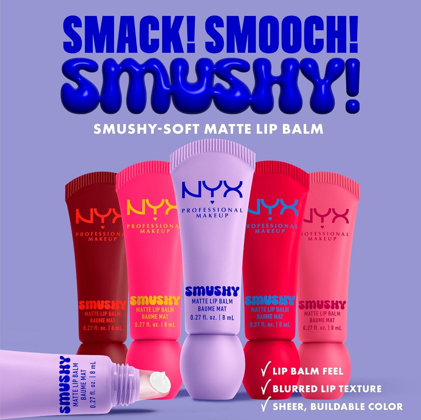 NYX PROFESSIONAL MAKEUP Smushy Matte Lip Balm, Tinted Lip Moisturizer with Soft, Matte Finish - Sassy Stuff (Candy Apple Red)
