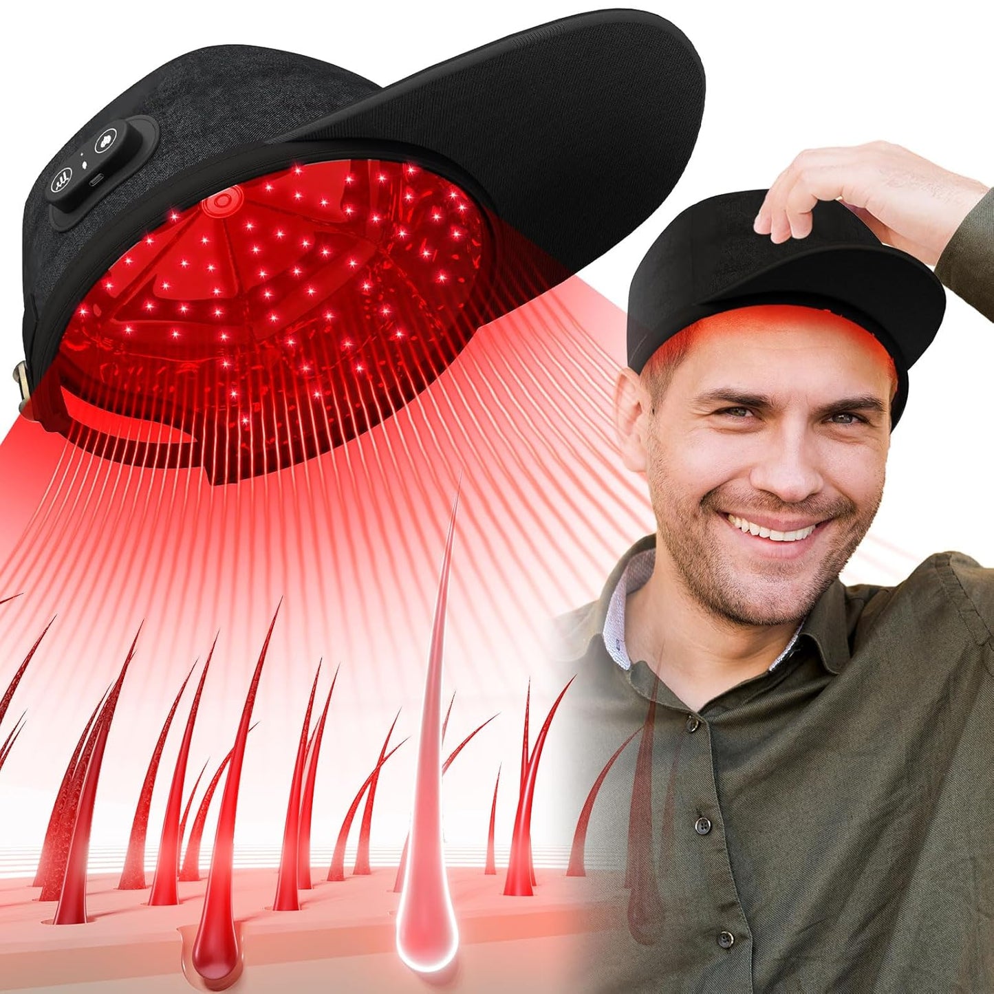 Laser Cap for Hair Growth, Wireless Red Light Therapy for Hair Growth, Strengthen Hair Roots, Hair Loss Treatment for Men and Women