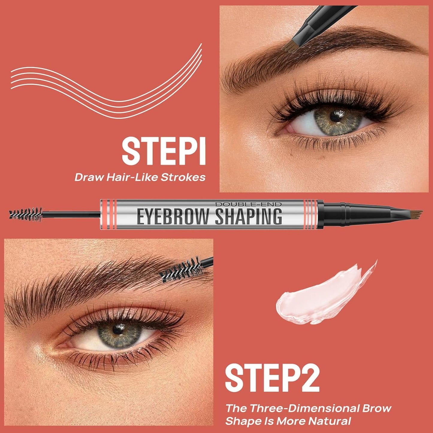 4-Fork Tip Microblading Eyebrow Pen With Brow Gel - 2-in-1 Waterproof Eyebrow Pencil, Long-Lasting Natural Hair-Like Brows, Smudge-Proof & Easy to Use (With Brow Gel 01#Light Brown)