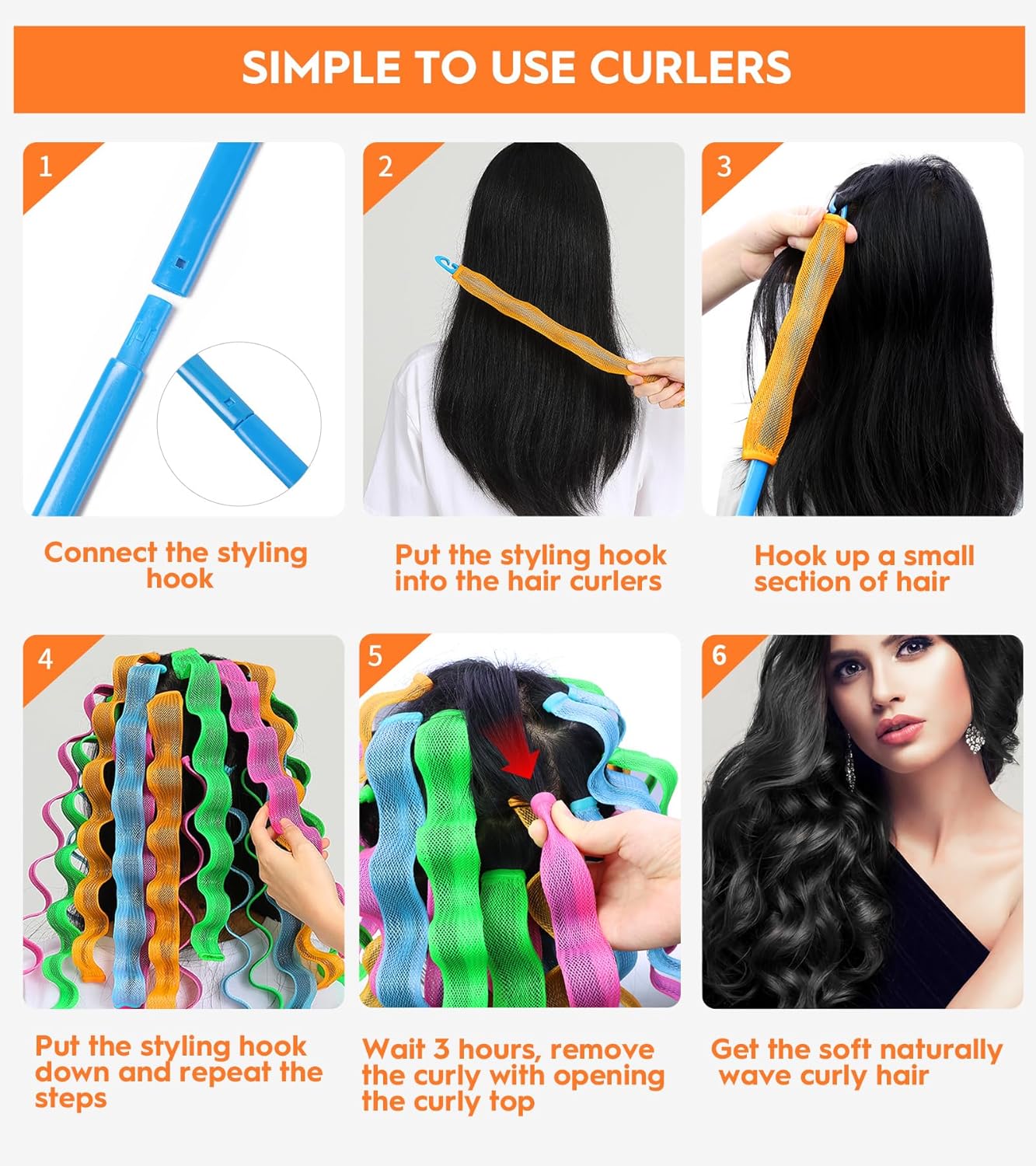 42 Pieces Heatless Waves Hair Curler, No Heat Damage Wavy Hair Curlers with 2 Sets of Styling Hooks, Heatless Curls for Women Girls Long Medium Short Hair (4 Colors,45cm/ 17.7")