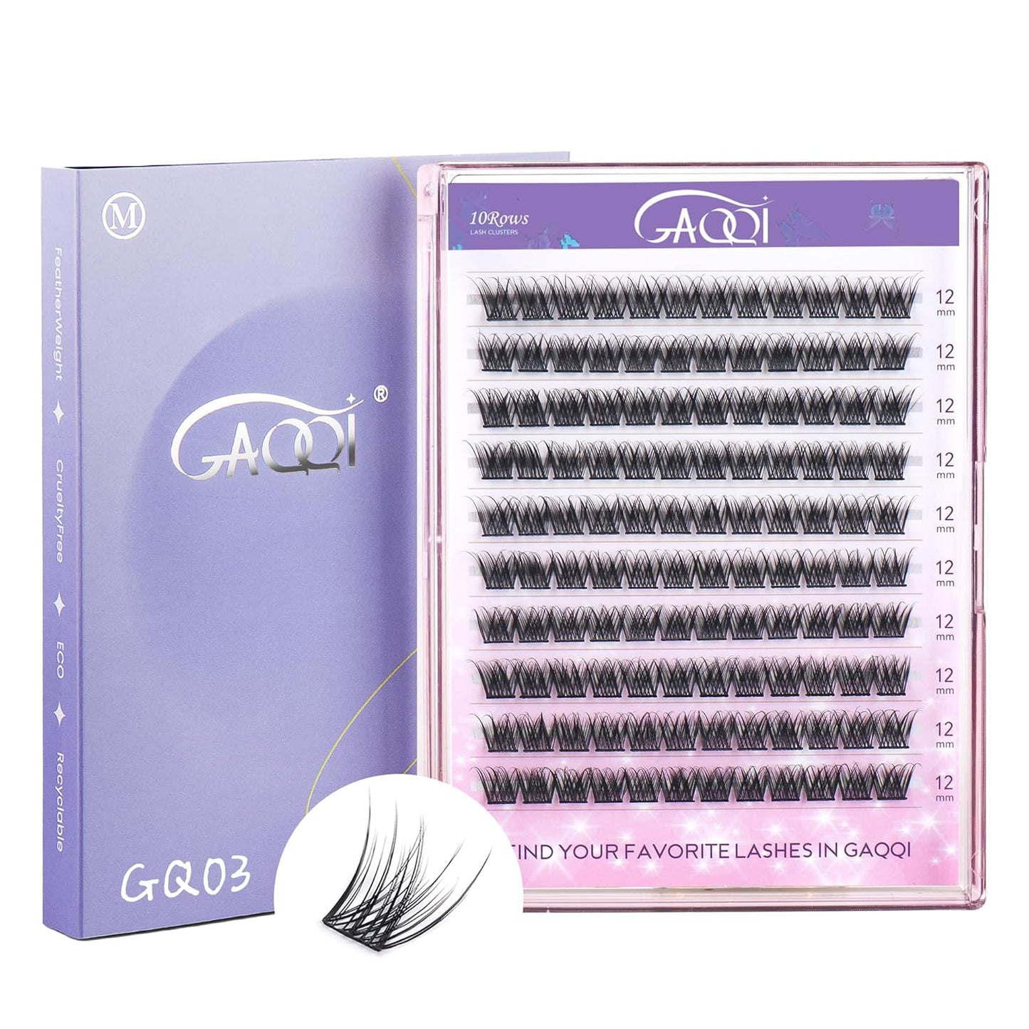 GAQQI Lash Clusters, Eyelash Clusters 120PCS D Curl Individual Lashes, Wispy Cluster Eyelash Extension 12mm Only, Natural Looking Cluster Lashes （GQ03, D Curl, 12mm)