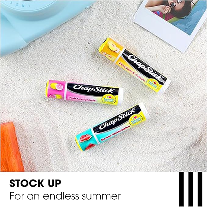 ChapStick I Love Summer Collection Pink Lemonade, Peaches and Cream, and Sweet Watermelon Lip Balm Tubes Variety Pack, Lip Balm Variety Pack - 0.15 Oz Each (Pack of 3)