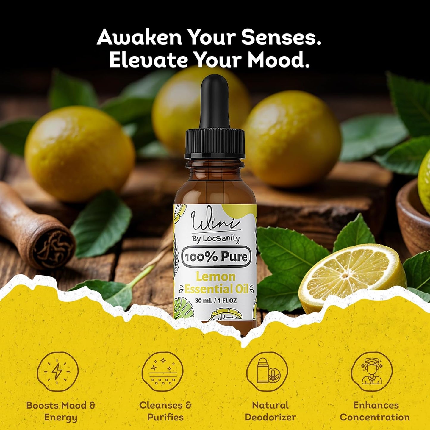 WINI by Locsanity Lemon Essential Oil with Glass Dropper | 100% Pure & Natural Lemon Diffuser Oil | Premium Grade Essential Oils for Skin Care, Aromatherapy, Hair & Scalp, Fresh Citrus Scent | 30ml