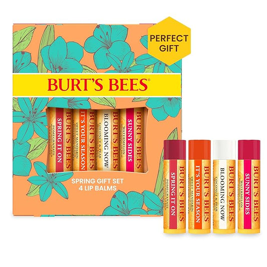 Burt's Bees Lip Balm Easter Basket Stuffers - Just Picked Gifts Set with Pomegranate, Watermelon, Sweet Mandarin, Coconut and Pear Natural Lip Treatment Tubes, 4, 0.15 oz.