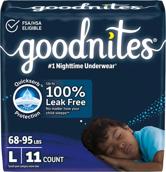 Goodnites Boys' Nighttime Bedwetting Underwear, Size Large (68-95 lbs), 11 Ct, Packaging May Vary