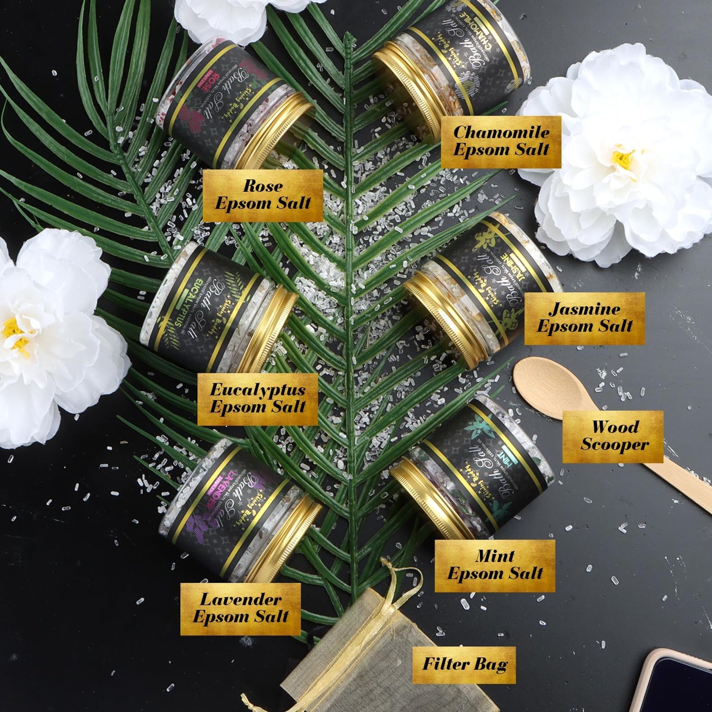 Epsom Bath Salts for Soaking Lavender, Eucalyptus & Rose Bath Salts for Women Relaxing,6pc Self Care Gift Set with Chamomile & Mint Spa Grade Muscle Relief,Natural Essential Oils,Sensitive Skin Safe