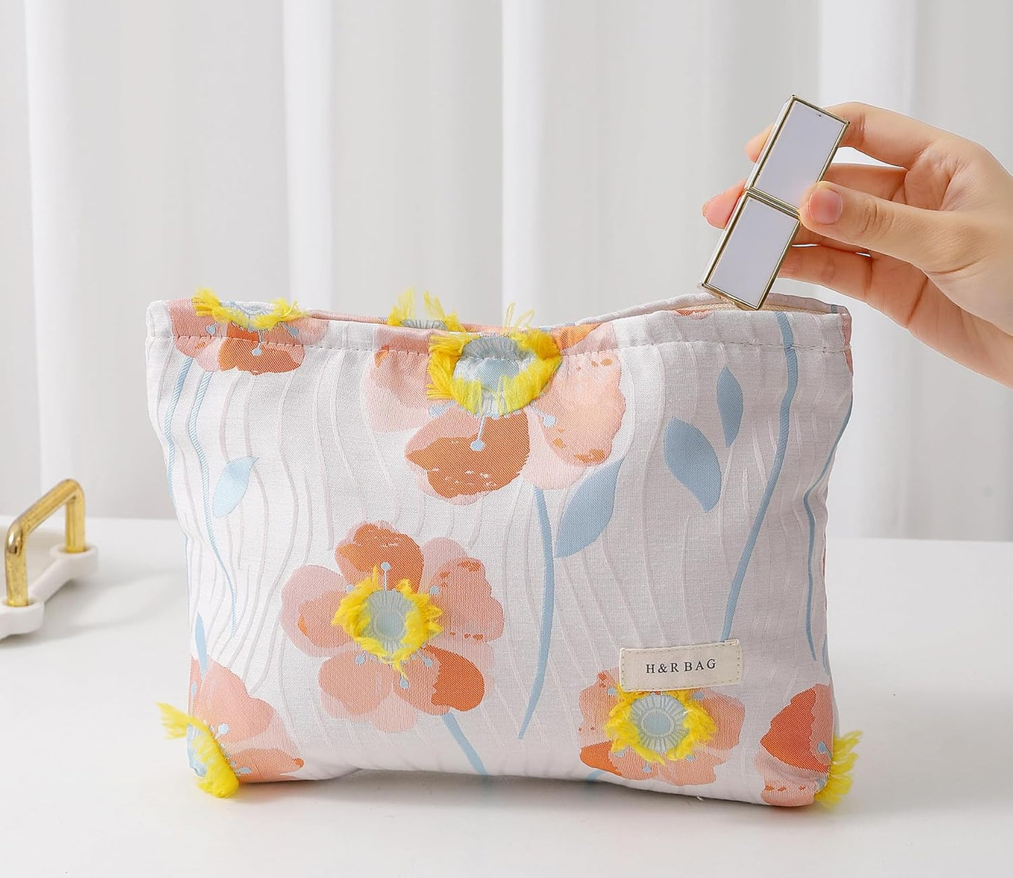 2 Pcs Makeup Bags, Large Cosmetic Bag Travel Toiletry Bag Organizer for Women, Embroidery Craft, Floral Makeup Bag Small Cosmetic Pouch Purse with Zipper Gifts for Girls Teen