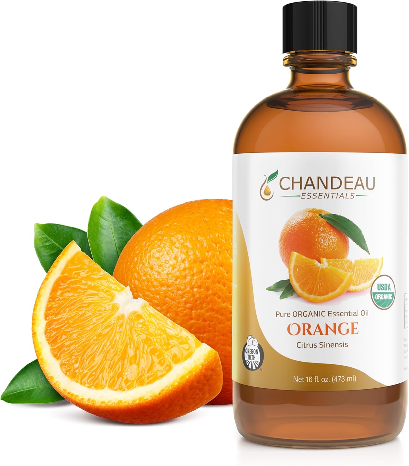 100% Pure Organic Essential Oil, Pure Orange Essential Oil for Aromatherapy, Soap Making, Candles, Laundry, Perfume, Cleaners or Diffusers - Large Amber Glass Bottle, 16 oz.