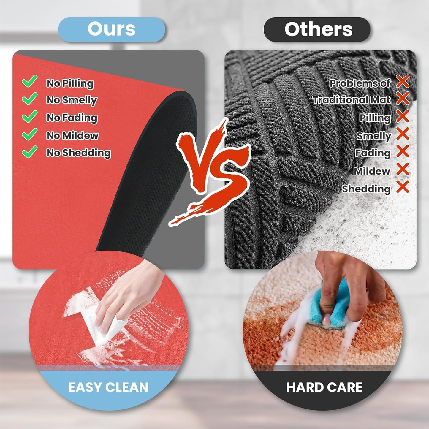 Diatomaceous Earth Bath mat Bathroom Rugs Super Absorbent Quick Dry Non Slip Bath Mat Thin Bathroom Floor Mats Fit Under Door-Shower Rug for in Front of Bathtub Shower, Red, 19.6"x31.5"