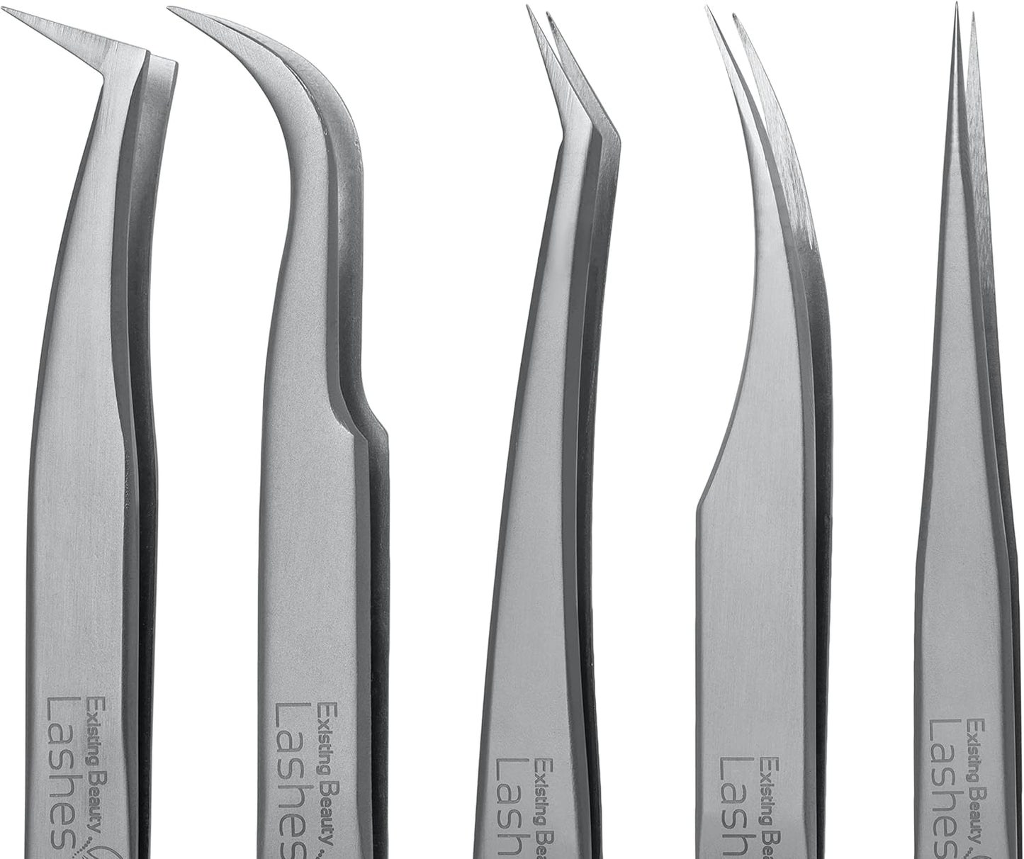 Eyelash Extension Tweezers - 5 PCS of Lash DIY Precision Set, Curved Volume Lash Tweezers - Cluster Application and Removal of Eye Lashes Extensions Stainless Steel