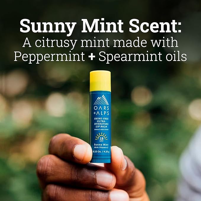Oars + Alps Shine Free Lip Balm and SPF 18 Sunscreen, Lip Care with Sunny Mint Scent, Water and Sweat Resistant, 0.15 Oz Each, 3 Pack