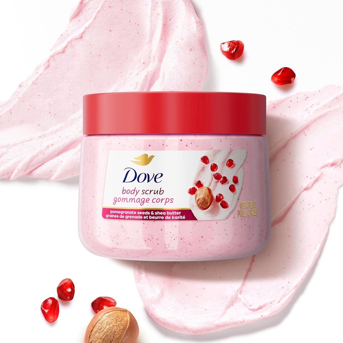 Dove Pomegranate & Shea Butter Body Scrub Exfoliates and Deeply Nourishes for Smooth, Radiant Skin 15 oz