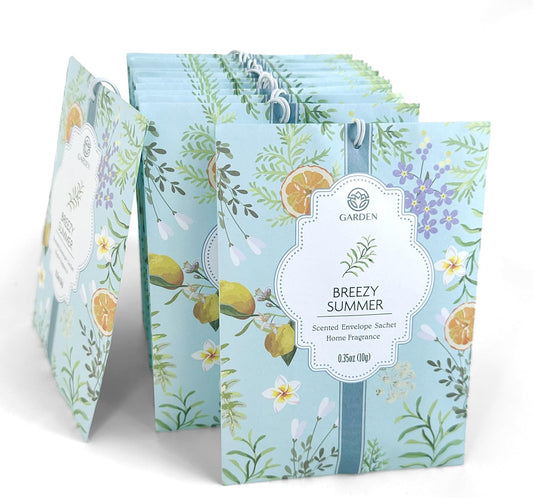 Breezy Summer Scented Sachets - 12 Pack, Long-Lasting Home Fragrance Sachet Bags, Large Fresh-Scented Packets, Sachets for Drawers and Closets