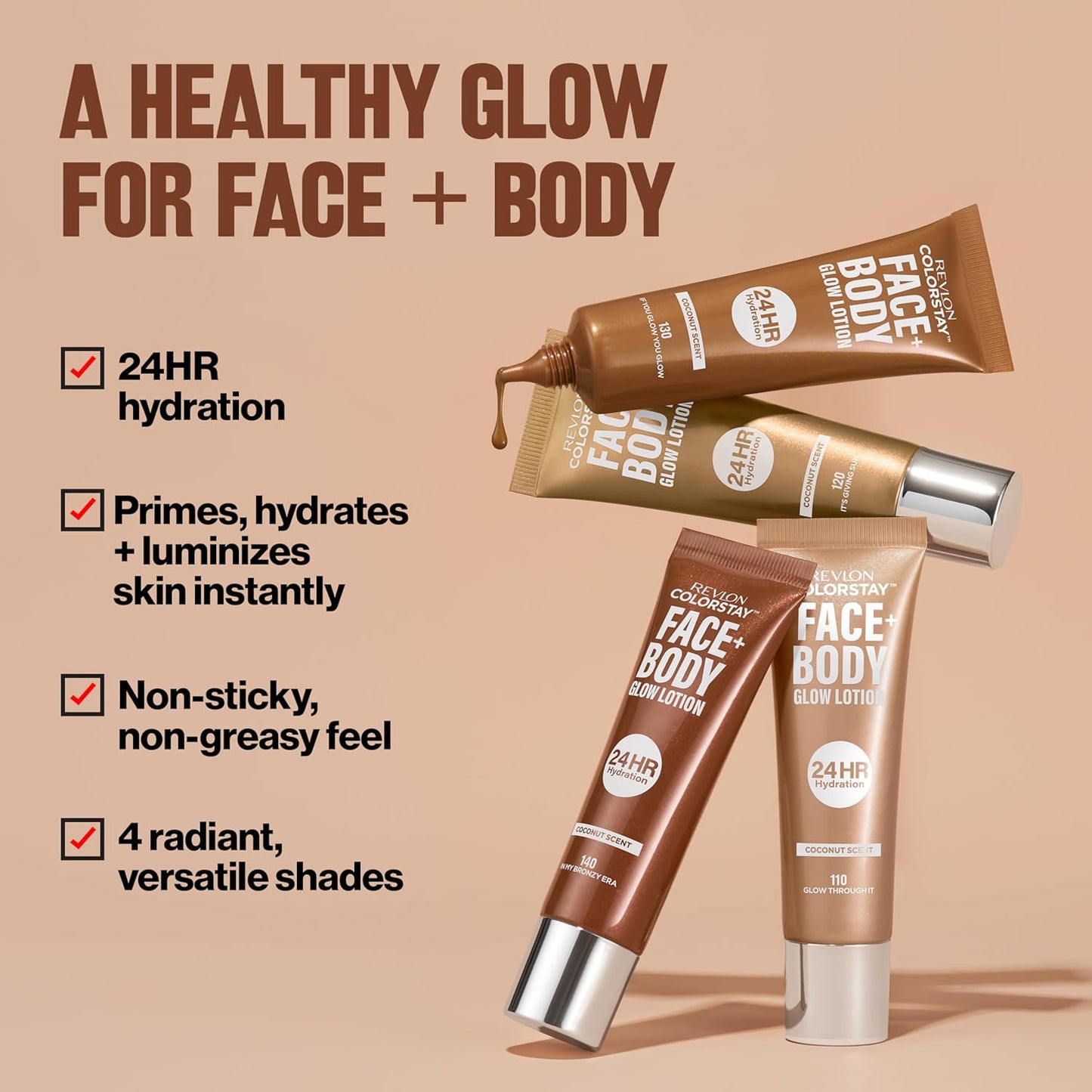 Revlon ColorStay Face & Body Glow Lotion, Hydrating Glow Moisturizer, 24HR Hydration, Illuminating Luminizing Shimmer, 130 If You Glow You Glow