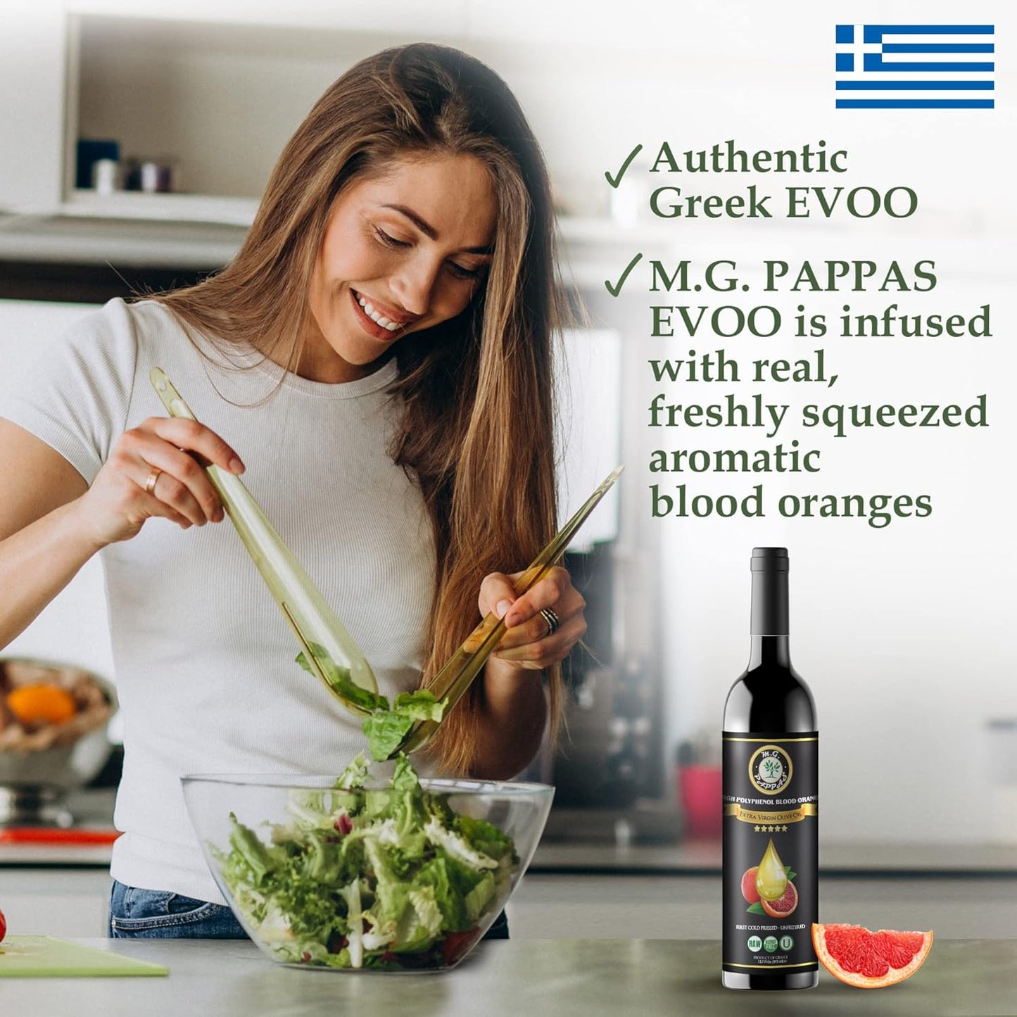 M.G. PAPPAS High Polyphenol Rich Blood Orange-Infused Olive Oil Extra Virgin - Polyphenol Lab Report 650mg/kg - Cold Pressed & Unfiltered - High Hydroxytyrosol Greek Olive Oil Award Winning - 12.7 Oz