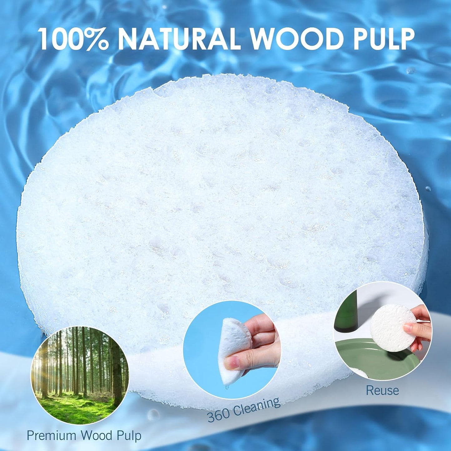 60-Count Compressed Face Sponges for Cleansing, Reusable White Natural Cellulose Travel Essentials Facial Sponge, Women Washing Face Pads for Make Up Remover, Exfoliating, Spa, Skin Care