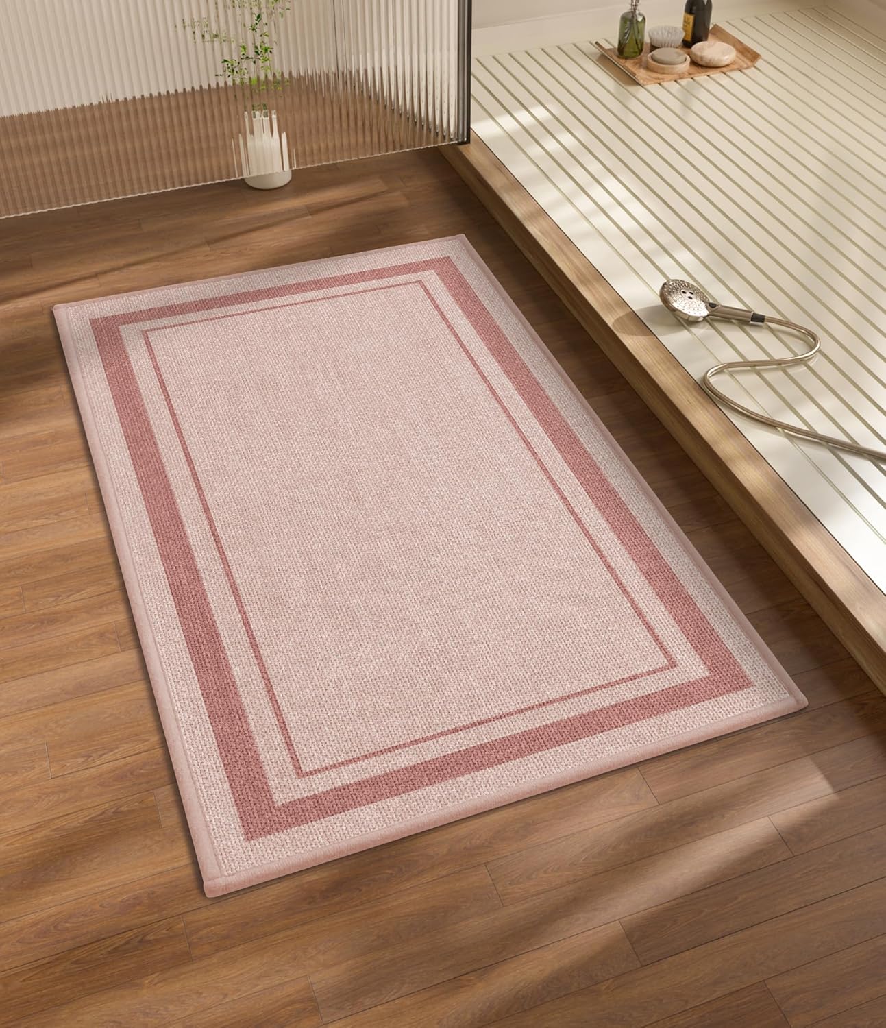 chakme Bathroom Rugs Mat 32x17, Ultra Thin Non Slip Bath Mat Quick Dry Absorbent Bath Mat for Bathroom Floor, (Light Pink, 32"x17")