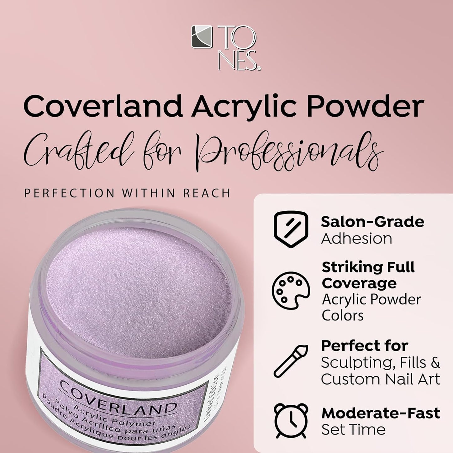 Tones Coverland Acrylic Nail Powder "Sugar Plum" - Limited Edition Acrylic Powder for Nail Design, Sculpting, and Masking Nail Bed Imperfections - (1.5 Oz)