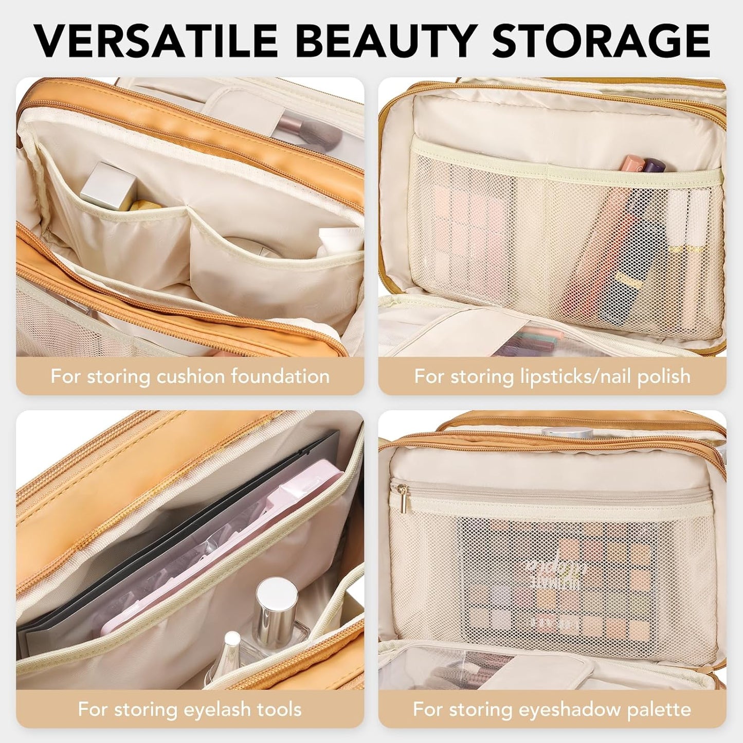 Travel Makeup Bag Women's Large Capacity Cosmetic Portable Organizer Large Opening Waterproof Storage Toiletry Bags Vertical Free-Standing Brush Holder for Easy Access Orange