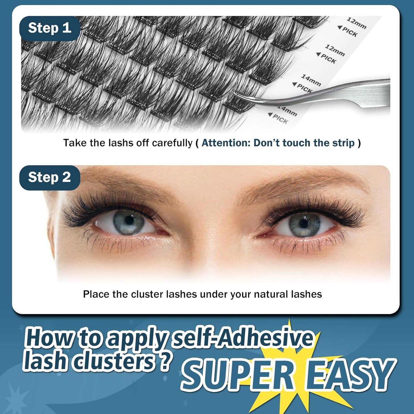 Self Adhesive Eyelashes, 156 PCS Self Adhesive Eyelash Clusters, No Glue Needed, Glue Strips Individual Lash Extension Super Sticky Reusable False Lashes (Fluffy-Mixed)