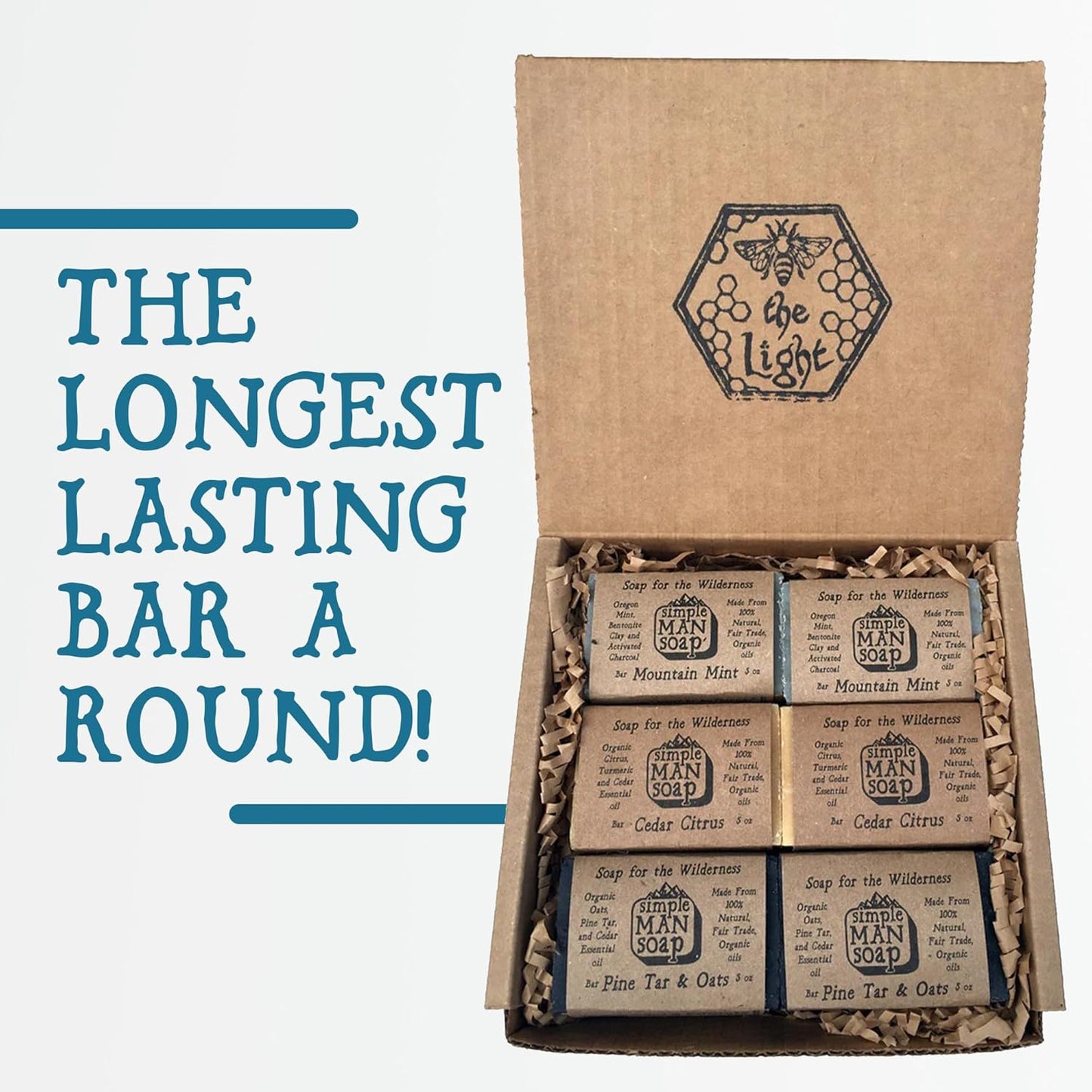 SimpleMan Soap Bar (Pine Tar/Cedar Citrus/Mint) - Men’s soap with Organic & Fair Trade Essential Oils - All Natural Man Bath Soap Bars-Pack of 12-2.5 Ounce bars(30 Ounces Total)